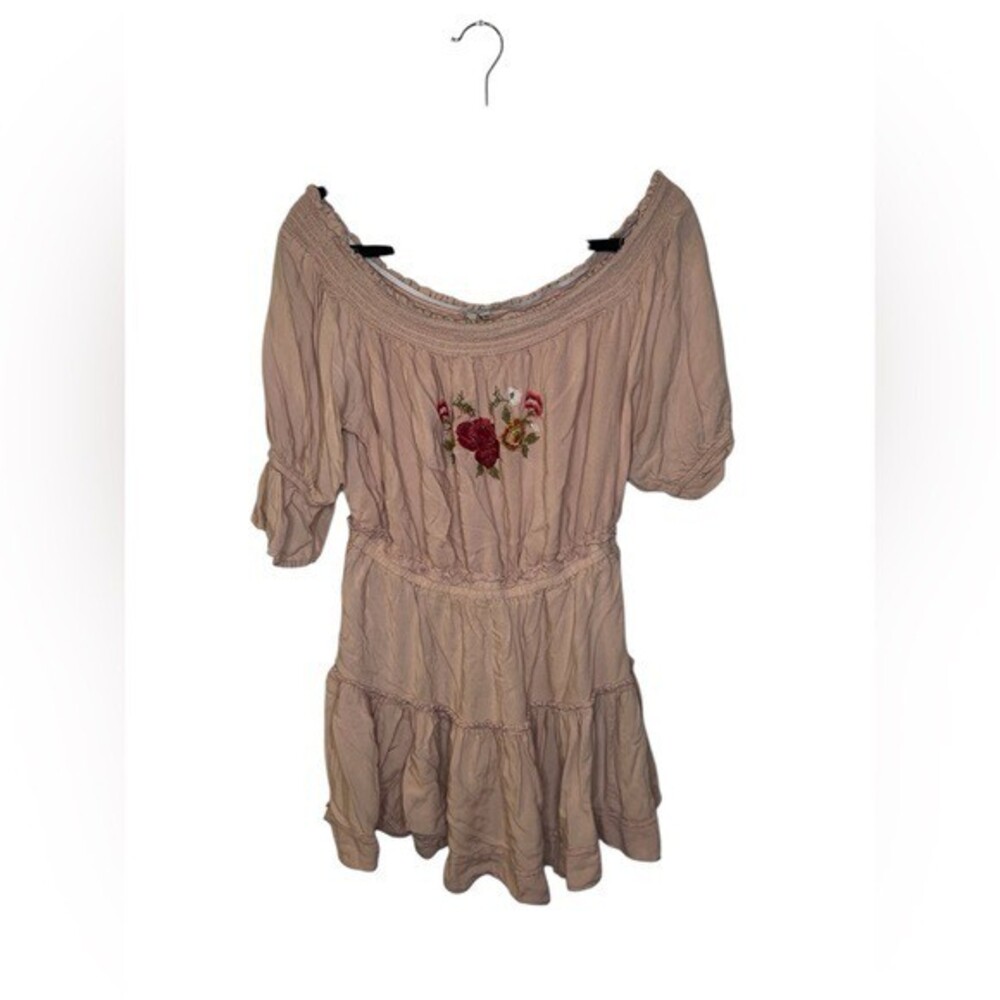 Feathers Pink Puff Sleeve Embellished Mini Dress